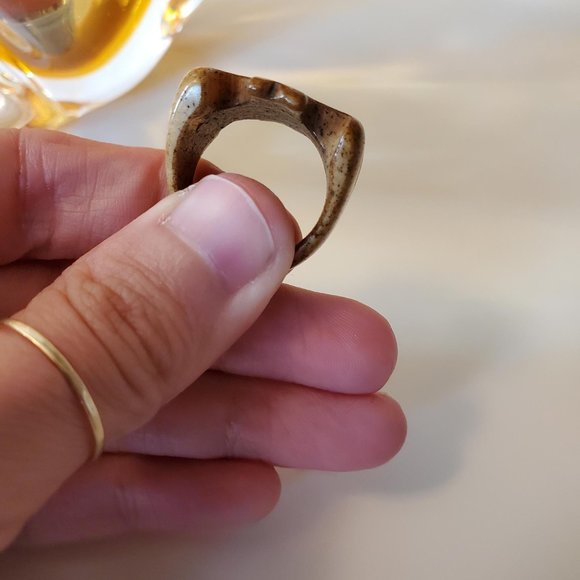 Hand Carved Natural Bone Maltese Cross Etched Statement Ring - Picture 5 of 7